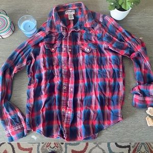 Red and blue plaid wrangler wrangler shirt